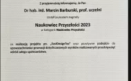 Nagroda "Naukowiec Przyszłości 2023" dla dr hab. inż. Marcina Barburskiego, prof. uczelni